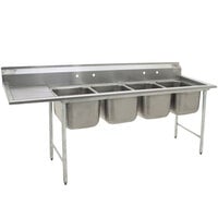 Eagle Group 314-16-4-24 Four Compartment Stainless Steel Commercial Sink with One Drainboard - 98 1/8 inch - Left Drainboard