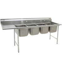 Eagle Group 314-16-4-18 Four Compartment Stainless Steel Commercial Sink with One Drainboard - 92 1/8 inch - Left Drainboard