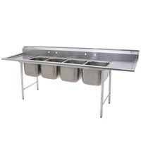 Eagle Group 414-24-4-24 Four 24 inch Bowl Stainless Steel Commercial Compartment Sink with Two 24 inch Drainboards