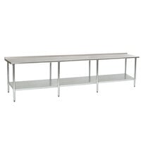 Eagle Group UT30144B 30 inch x 144 inch Stainless Steel Work Table with Undershelf and 1 1/2 inch Backsplash