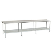 Eagle Group UT30144EB 30 inch x 144 inch Stainless Steel Work Table with Undershelf and 1 1/2 inch Backsplash