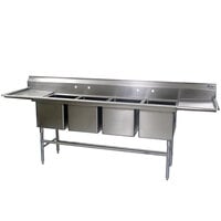 Eagle Group FN2880-4-24-14/3 Four 28 inch x 20 inch Bowl Stainless Steel Spec-Master Commercial Compartment Sink with Two 24 inch Drainboards