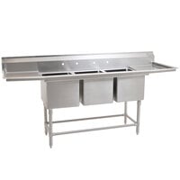 Eagle Group FN2860-3-24-14/3 Three 28 inch x 20 inch Bowl Stainless Steel Spec-Master Commercial Compartment Sink with Two 24 inch Drainboards