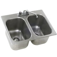 Eagle Group SR24-24-13.5-2 Two Compartment Stainless Steel Drop-In Sink with Deck Mount Faucet and Swing Nozzle - 24 inch x 24 inch x 13 1/2 inch Bowls