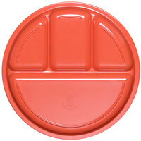 Elite Global Solutions DC1050 Rio 10 1/2 inch Spring Coral Round Four Compartment Melamine Dish - 6/Case