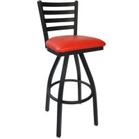 BFM Seating Lima Sand Black Steel Bar Height Chair with 2" Red Vinyl Swivel Seat