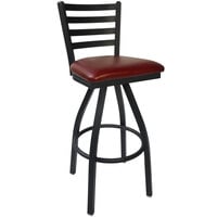 BFM Seating Lima Sand Black Steel Bar Height Chair with 2" Burgundy Vinyl Swivel Seat