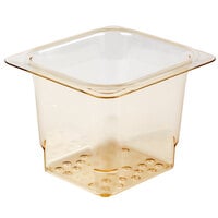 Cambro 65CLRHP150 H-Pan™ 1/6 Size Amber High Heat Plastic Colander Pan - 5 inch Deep