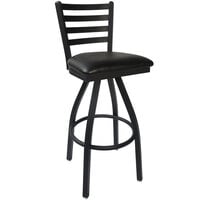 BFM Seating 2160SBLV-SB Lima Sand Black Steel Bar Height Chair with 2" Black Vinyl Swivel Seat