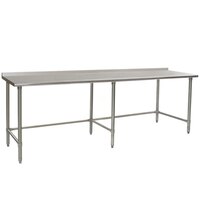 Eagle Group UT3696GTB 36 inch x 96 inch Open Base Stainless Steel Commercial Work Table with 1 1/2 inch Backsplash
