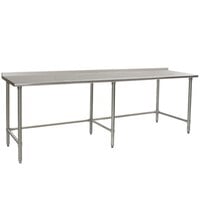 Eagle Group UT3696GTEB 36 inch x 96 inch Open Base Stainless Steel Commercial Work Table with 1 1/2 inch Backsplash