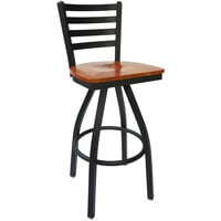 BFM Seating 2160SCHW-SB Lima Sand Black Steel Bar Height Chair with Cherry Wood Swivel Seat