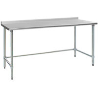 Eagle Group UT2472GTE 24" x 72" Open Base Stainless Steel Commercial Work Table with 1 1/2" Backsplash