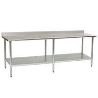 Eagle Group T24108B-BS 24 inch x 108 inch Stainless Steel Work Table with Galvanized Undershelf and 4 1/2 inch Backsplash