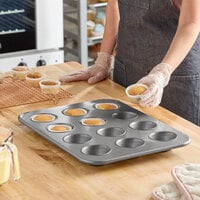 Chicago Metallic 45225 12 Cup 3.8 oz. Glazed Aluminized Steel Muffin / Cupcake Pan - 12 7/8" x 17 7/8"