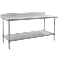 Eagle Group T3084EM-BS 30 inch x 84 inch Stainless Steel Work Table with Galvanized Undershelf and 4 1/2 inch Backsplash