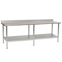 Eagle Group T24120B-BS 24 inch x 120 inch Stainless Steel Work Table with Galvanized Undershelf and 4 1/2 inch Backsplash