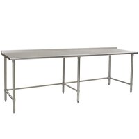 Eagle Group UT3696TE 36 inch x 96 inch Open Base Stainless Steel Commercial Work Table with 1 1/2 inch Backsplash
