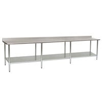Eagle Group T30144E-BS 30 inch x 144 inch Stainless Steel Work Table with Galvanized Undershelf and 4 1/2 inch Backsplash