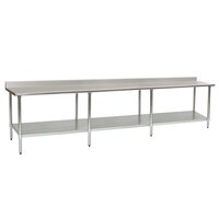 Eagle Group T24144EB-BS 24 inch x 144 inch Stainless Steel Work Table with Galvanized Undershelf and 4 1/2 inch Backsplash