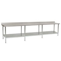 Eagle Group T24132EB-BS 24 inch x 132 inch Stainless Steel Work Table with Galvanized Undershelf and 4 1/2 inch Backsplash