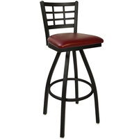 BFM Seating Marietta Sand Black Steel Bar Height Chair with 2" Burgundy Vinyl Swivel Seat