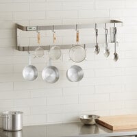 Regency 48 inch Stainless Steel Wall Mounted Double Line Pot Rack with 18 Galvanized Double Prong Hooks