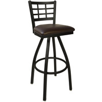 BFM Seating Marietta Sand Black Steel Bar Height Chair with 2" Dark Brown Vinyl Swivel Seat