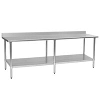 Eagle Group T24120SB-BS 24 inch x 120 inch Stainless Steel Work Table with Undershelf and 4 1/2 inch Backsplash