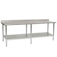 Eagle Group T24108SE-BS 24 inch x 108 inch Stainless Steel Work Table with Undershelf and 4 1/2 inch Backsplash