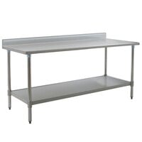 Eagle Group T3084SB-BS 30 inch x 84 inch Stainless Steel Work Table with Undershelf and 4 1/2 inch Backsplash