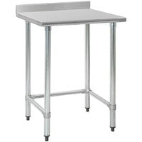 Eagle Group T2430GTB-BS 24 inch x 30 inch Open Base Stainless Steel Commercial Work Table with 4 1/2 inch Backsplash