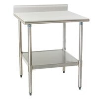Eagle Group T3036SB-BS 30" x 36" Stainless Steel Work Table with Undershelf and 4 1/2" Backsplash