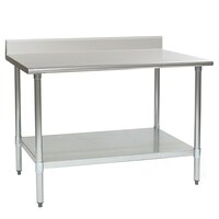 Eagle Group T3660SB-BS 36" x 60" Stainless Steel Work Table with Undershelf and 4 1/2" Backsplash