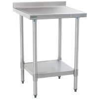 Eagle Group T3036SEM-BS 30 inch x 36 inch Stainless Steel Work Table with Undershelf and 4 1/2 inch Backsplash