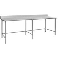 Eagle Group T24108GTEB-BS 24 inch x 108 inch Open Base Stainless Steel Commercial Work Table with 4 1/2 inch Backsplash