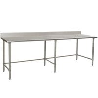 Eagle Group T3696GTB-BS 36 inch x 96 inch Open Base Stainless Steel Commercial Work Table with 4 1/2 inch Backsplash