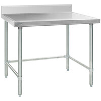 Eagle Group T3048GTEM-BS 30 inch x 48 inch Open Base Stainless Steel Commercial Work Table with 4 1/2 inch Backsplash