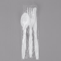 Visions Wrapped White Heavy Weight Plastic Cutlery Pack with Knife, Fork, and Spoon - 500/Case