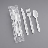 Visions Wrapped White Heavy Weight Plastic Cutlery Pack with Knife, Fork, and Spoon - 500/Case