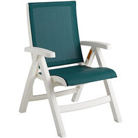 Grosfillex CT089004 Jersey White Midback Folding Resin Outdoor Sling Chair with Hunter Green Seat - 2/Pack