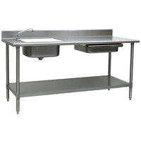 Eagle Group PT 3084 Stainless Steel Prep Table with Sink, Drawer, Cutting Board, and Undershelf - 84 inch - Sink on Right