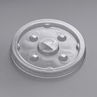A clear plastic flat lid with a straw slot designed for a 32 oz. cold cup, labeled for different drink types.