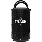 Black Steel Trash Receptacle with Text