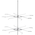 A white metal Carnival King pretzel rack with eight hooks.