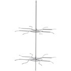 A metal rack with six metal rods on it.