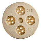 A circular brass Estella Bigoli pasta die with holes in it.