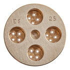 A circular metal Estella spaghetti alla chitarra pasta die with four square holes.