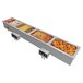 A Hatco drop-in hot food well with three compartments holding a variety of foods.