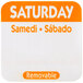 A white National Checking Company sticker with the word "Saturday" in white and orange text.